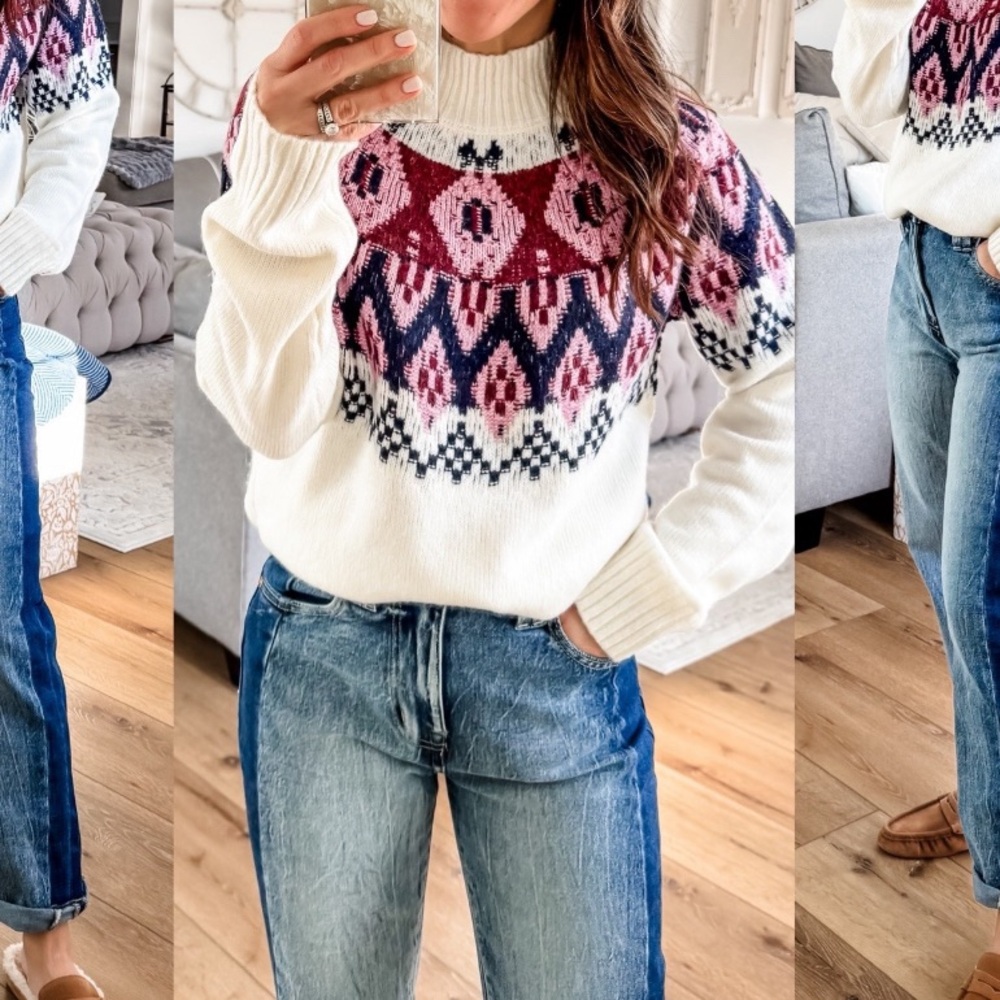 Fair isle style sweater high low hem⭐️